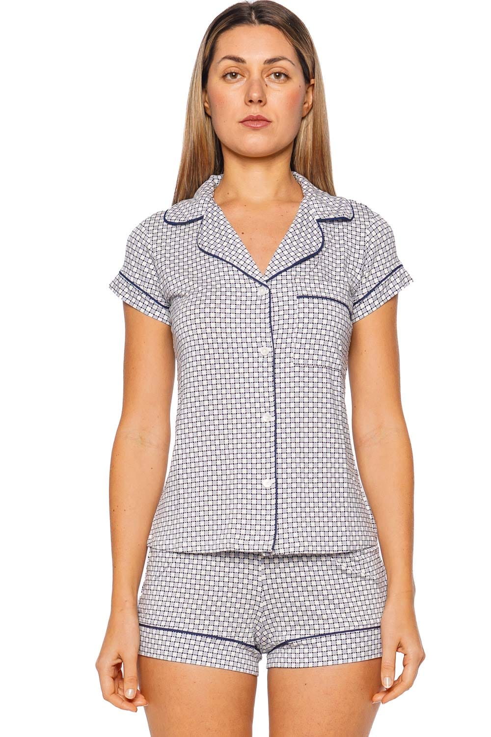 Eberjey Gisele Geo-Sphere Gray Dawn Short Sleeve Pajama Set