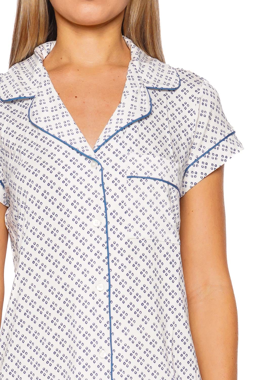 Eberjey Gisele Printed Ivory Denim Blue Shortie PJ Set