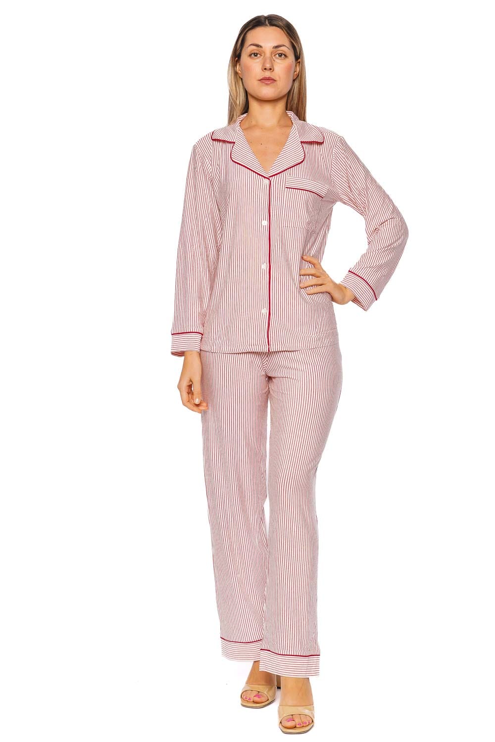 Eberjey Gisele Duo Stripe Hollyred Long Sleeve Pajama Set
