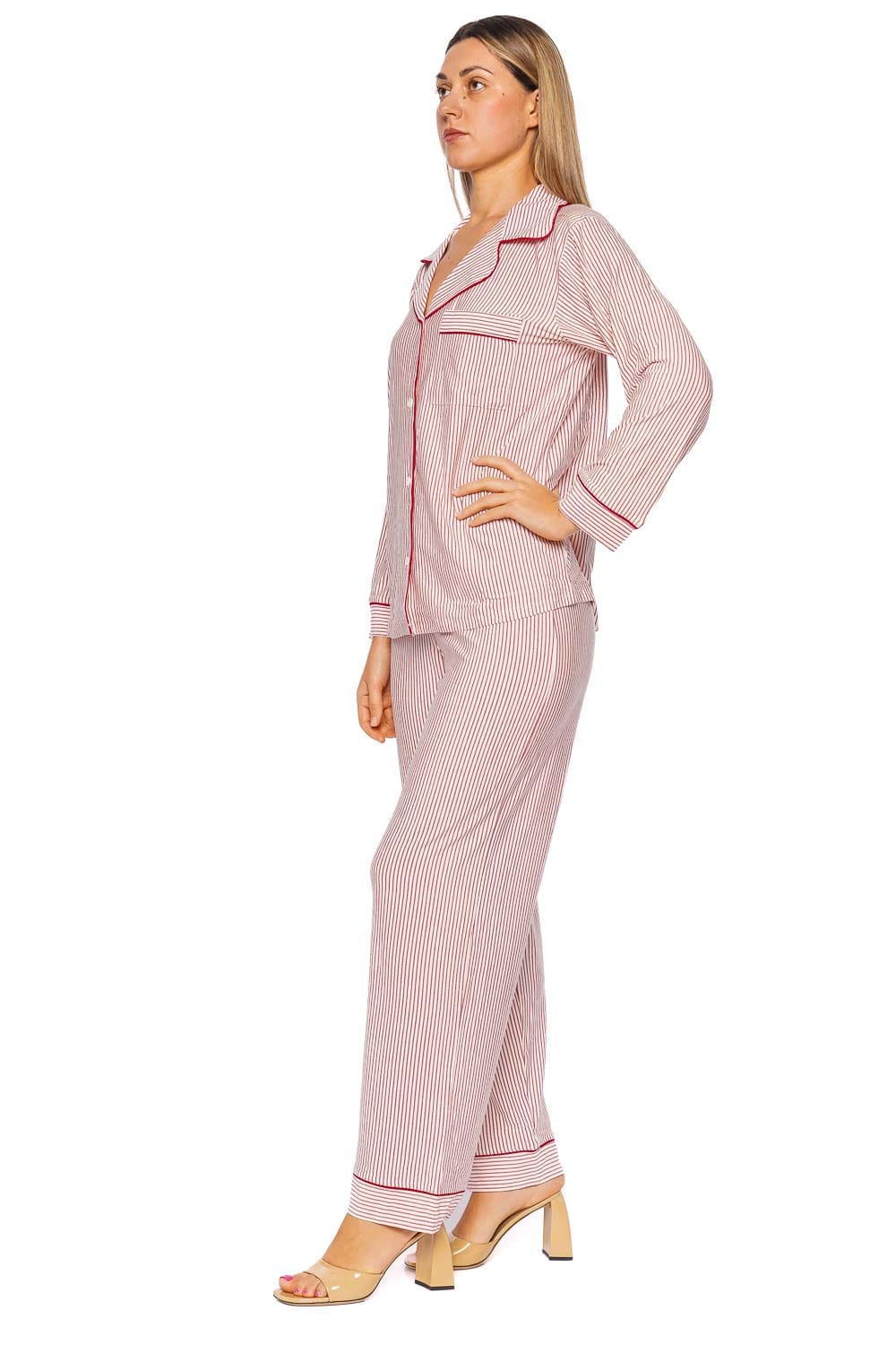 Eberjey Gisele Duo Stripe Hollyred Long Sleeve Pajama Set