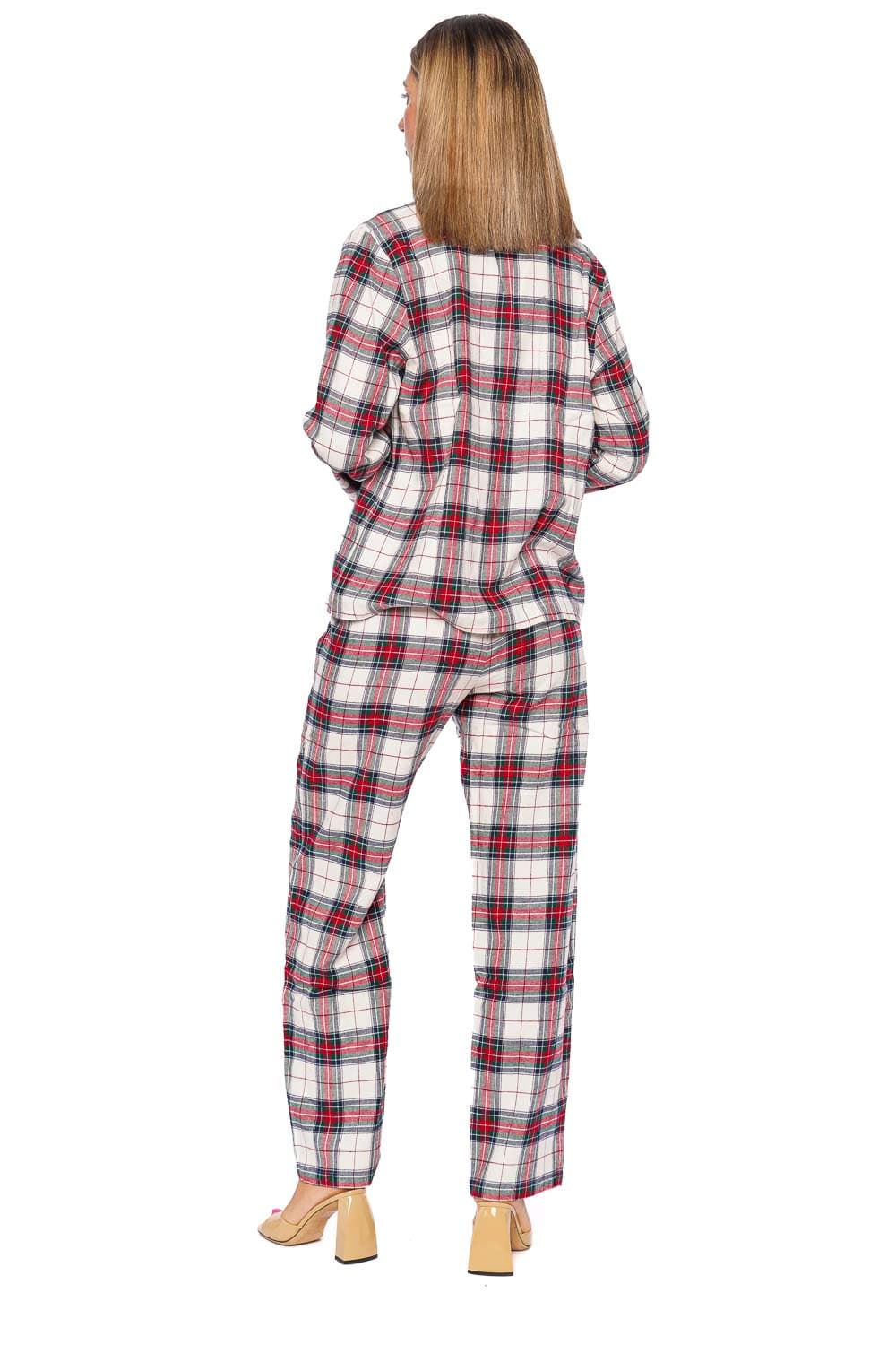 Eberjey Ivory and Holly Red Tartan Plaid Flannel Long PJ Set