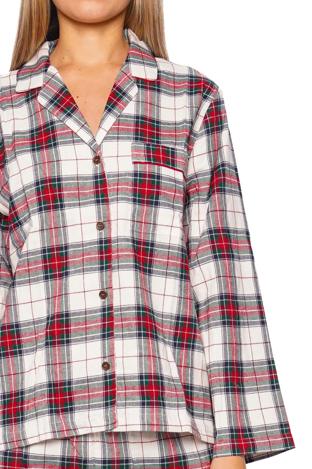 Eberjey Ivory and Holly Red Tartan Plaid Flannel Long PJ Set