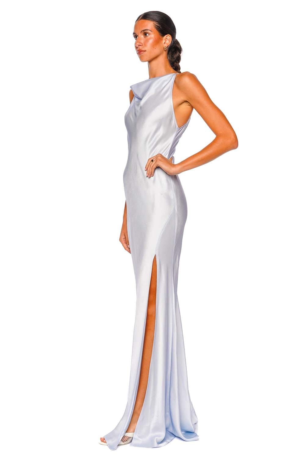LAPOINTE Cloud Satin Halter Cowl Neck Gown