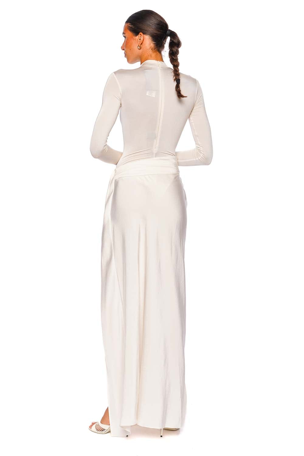 LAPOINTE Cream Satin Asymmetric Maxi Skirt with Slit