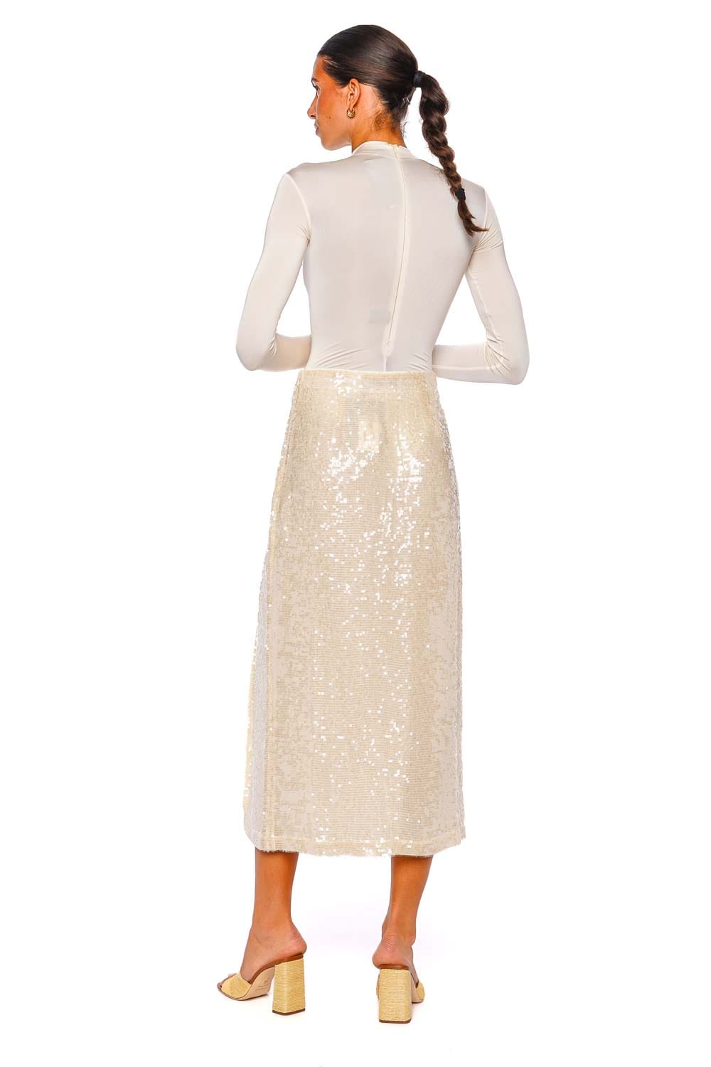 LAPOINTE Cream Jersey Mock Neck Long Sleeve Bodysuit