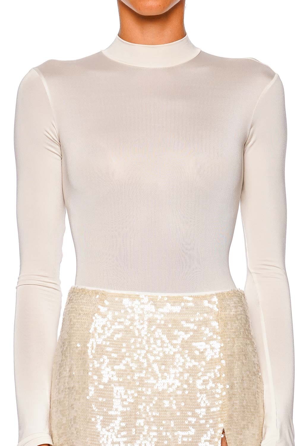 LAPOINTE Cream Jersey Mock Neck Long Sleeve Bodysuit