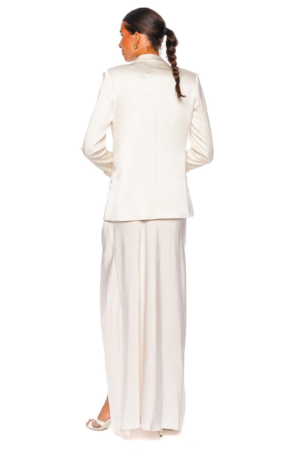 LAPOINTE Cream Satin Double Breasted Blazer