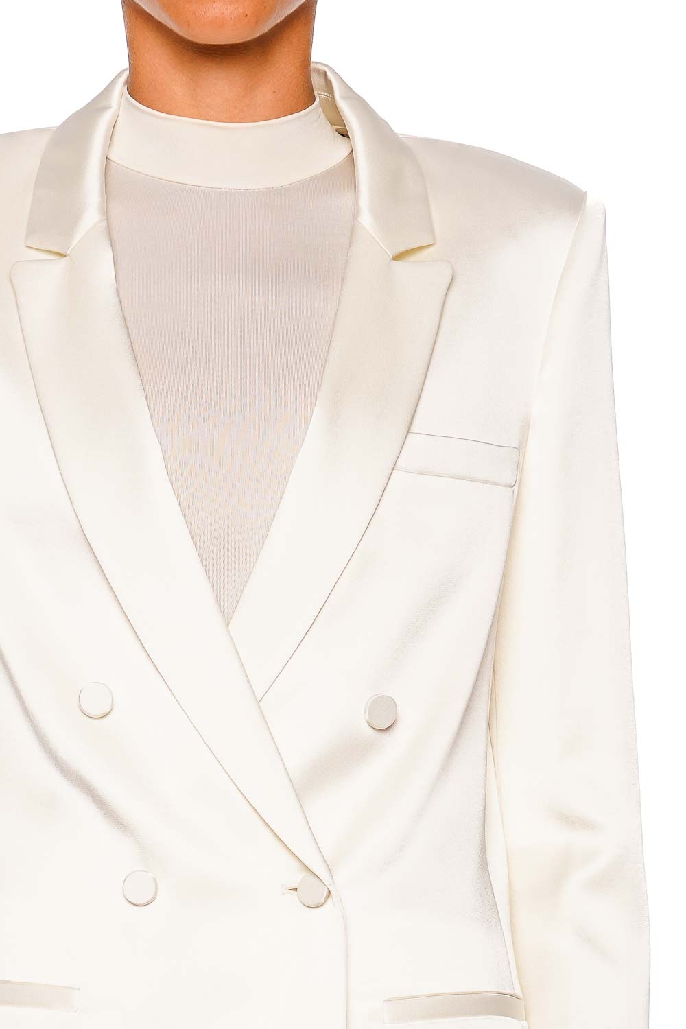 LAPOINTE Cream Satin Double Breasted Blazer