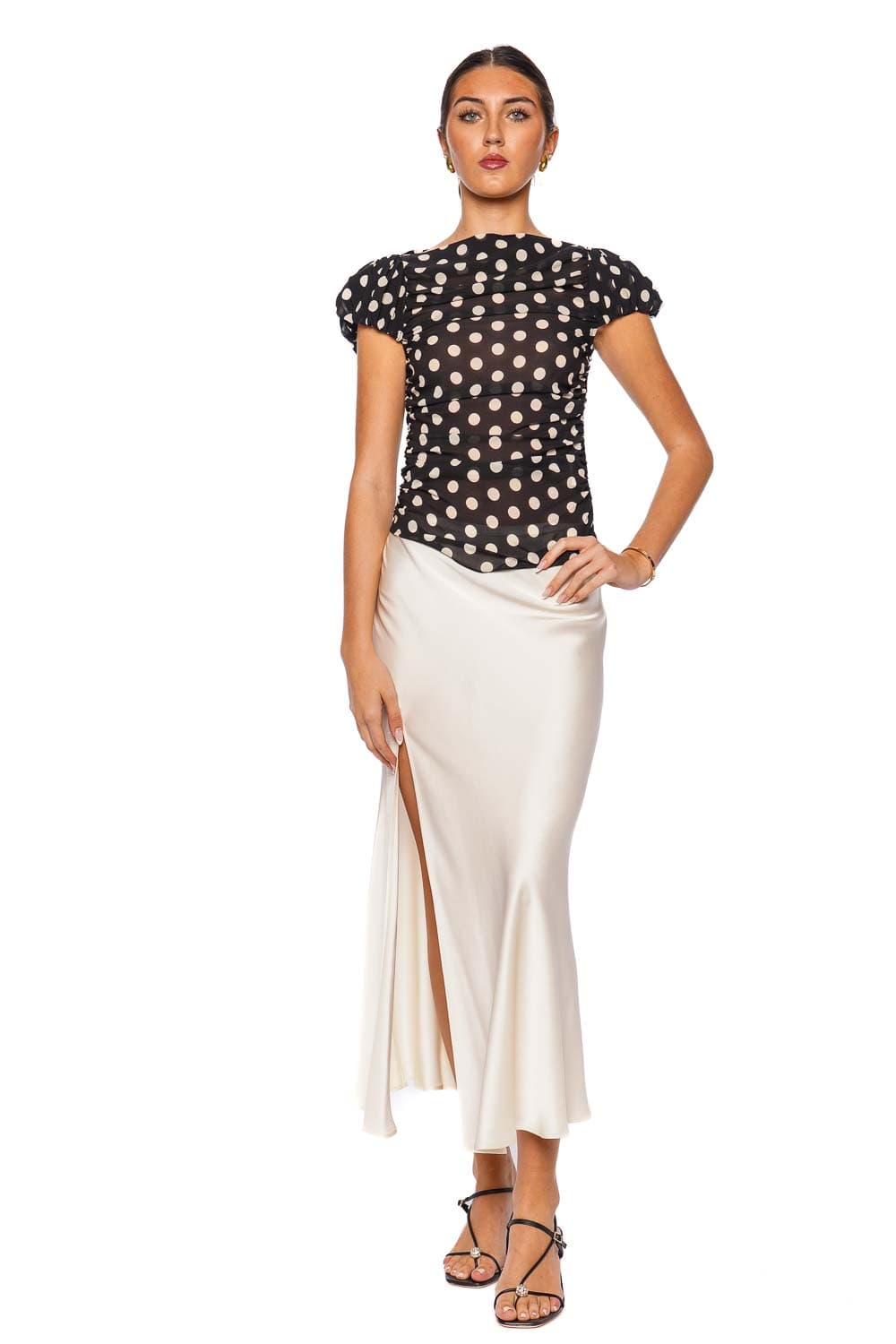 LAPOINTE Cream Satin Bias Cut Midi Skirt