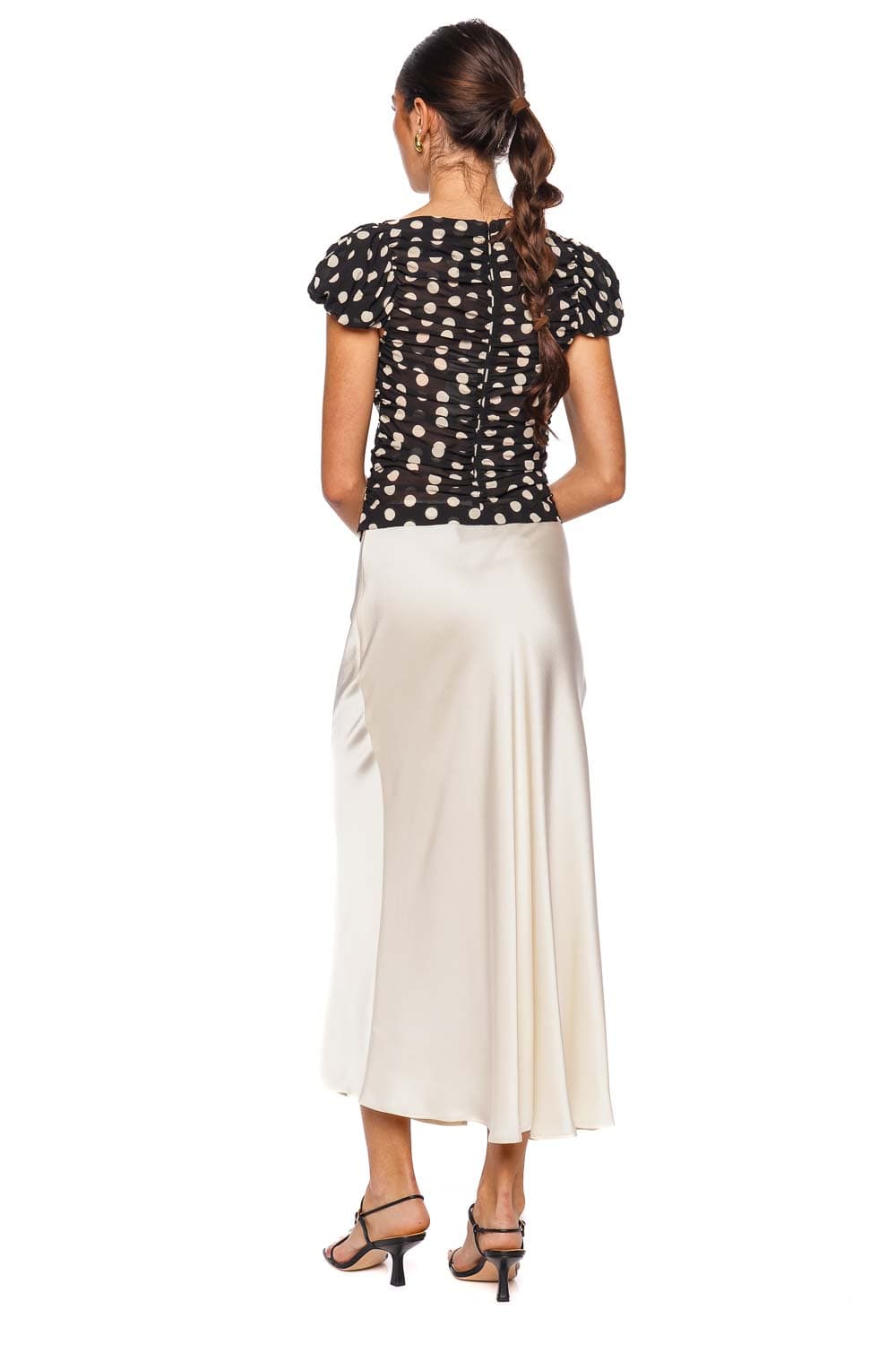 LAPOINTE Cream Satin Bias Cut Midi Skirt