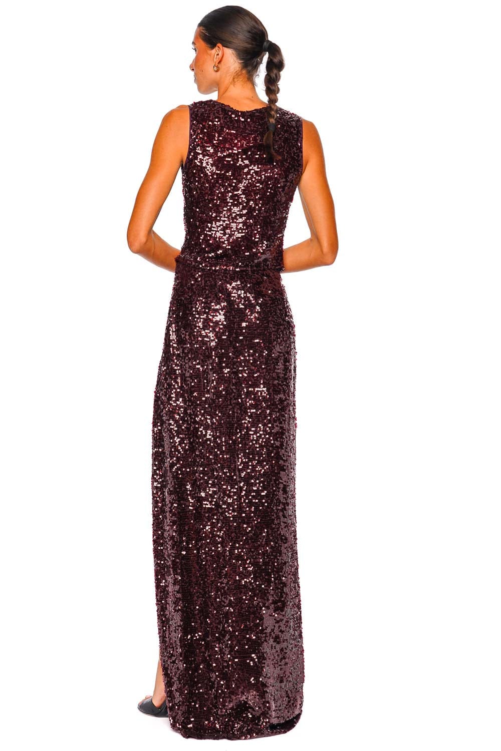 LAPOINTE Marine Sequin Cowl Neck Sleeveless Maxi Dress