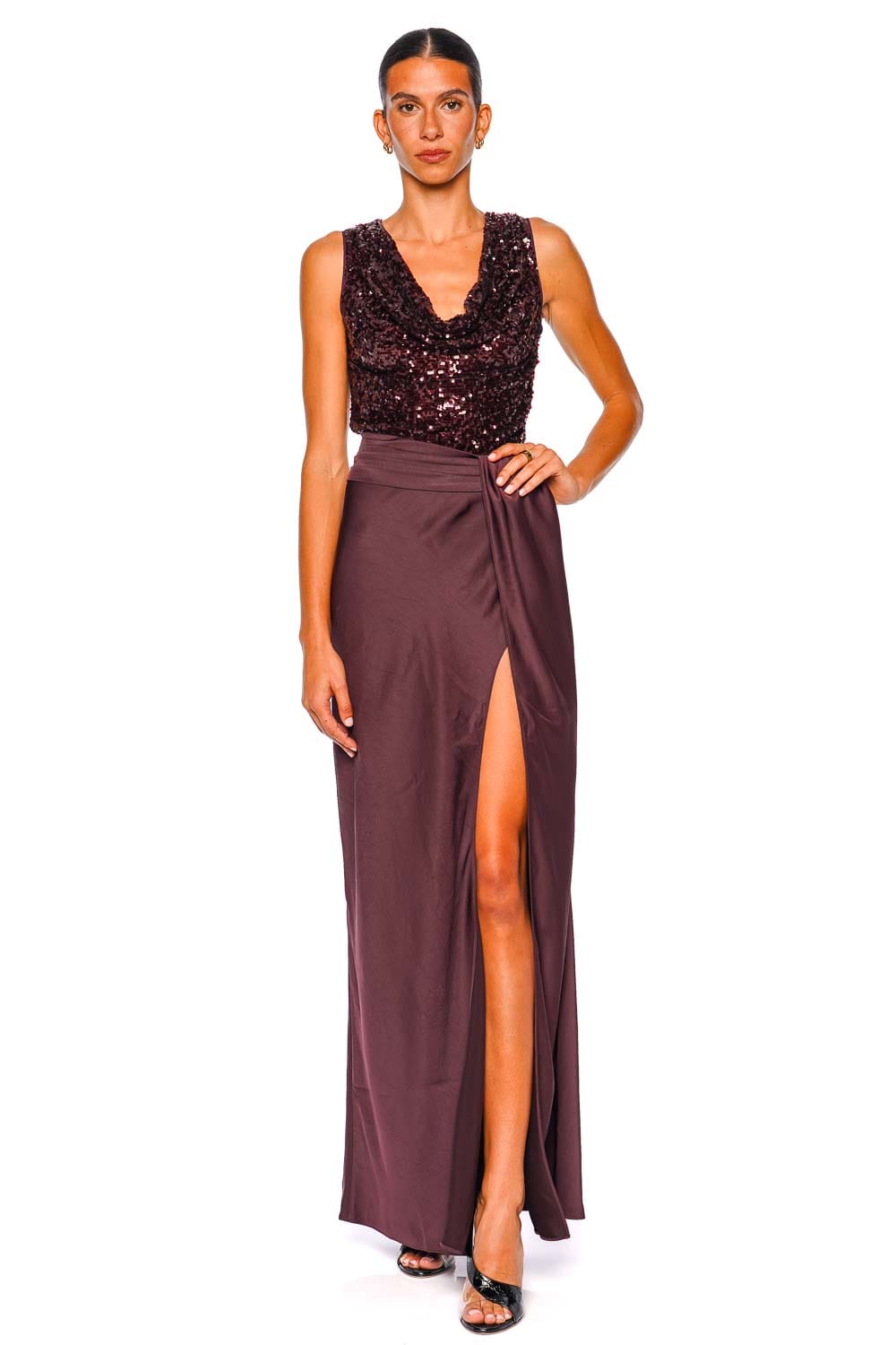 LAPOINTE Mulberry Satin Asymmetric Maxi Skirt