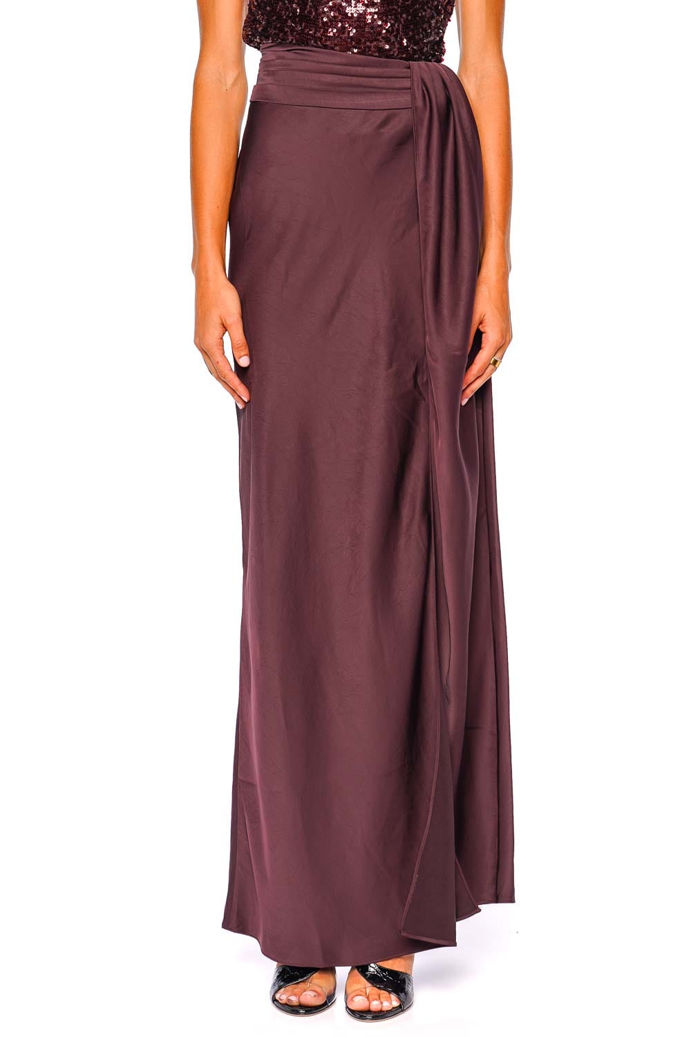 LAPOINTE Mulberry Satin Asymmetric Maxi Skirt