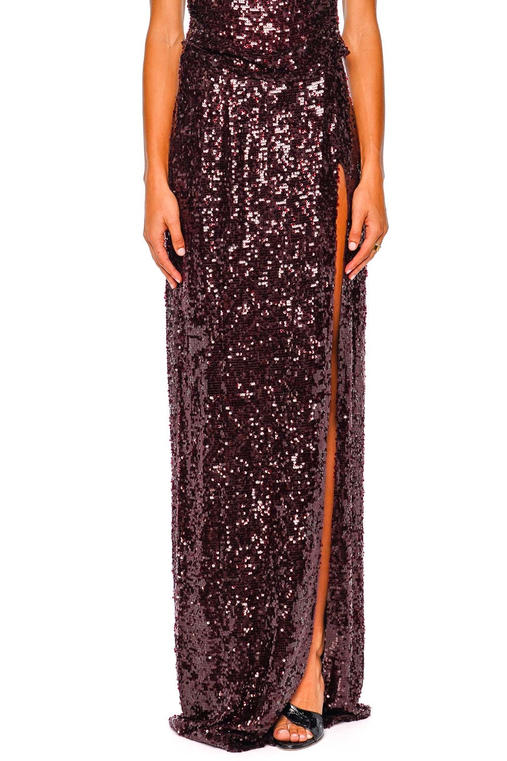 LAPOINTE Sequin Mulberry High Waist Maxi Skirt with Slit