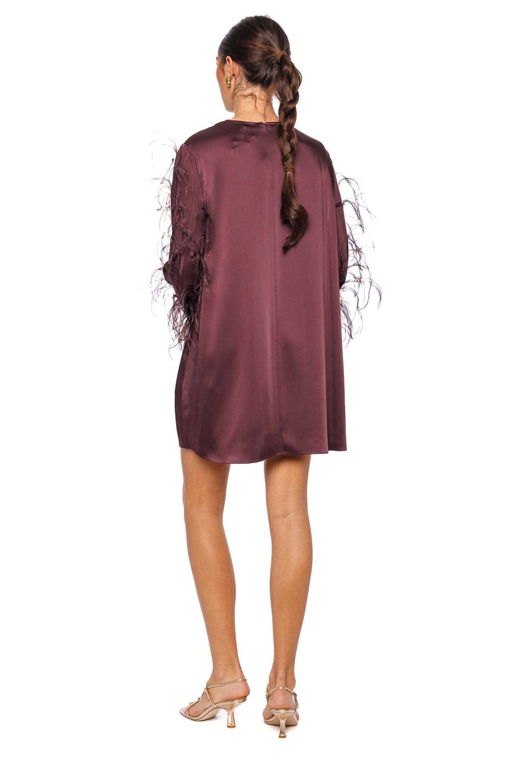 LAPOINTE Mulberry Feather Sleeve Satin Shift Dress
