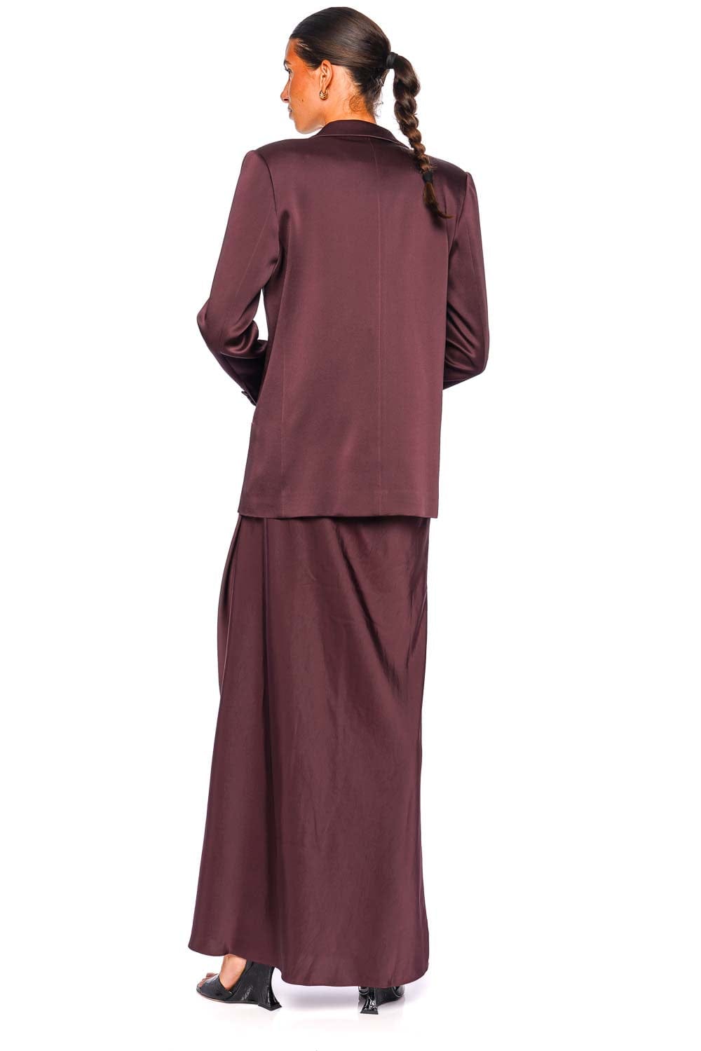 LAPOINTE Mulberry Satin Double Breasted Blazer