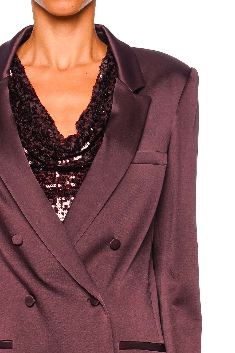 LAPOINTE Mulberry Satin Double Breasted Blazer