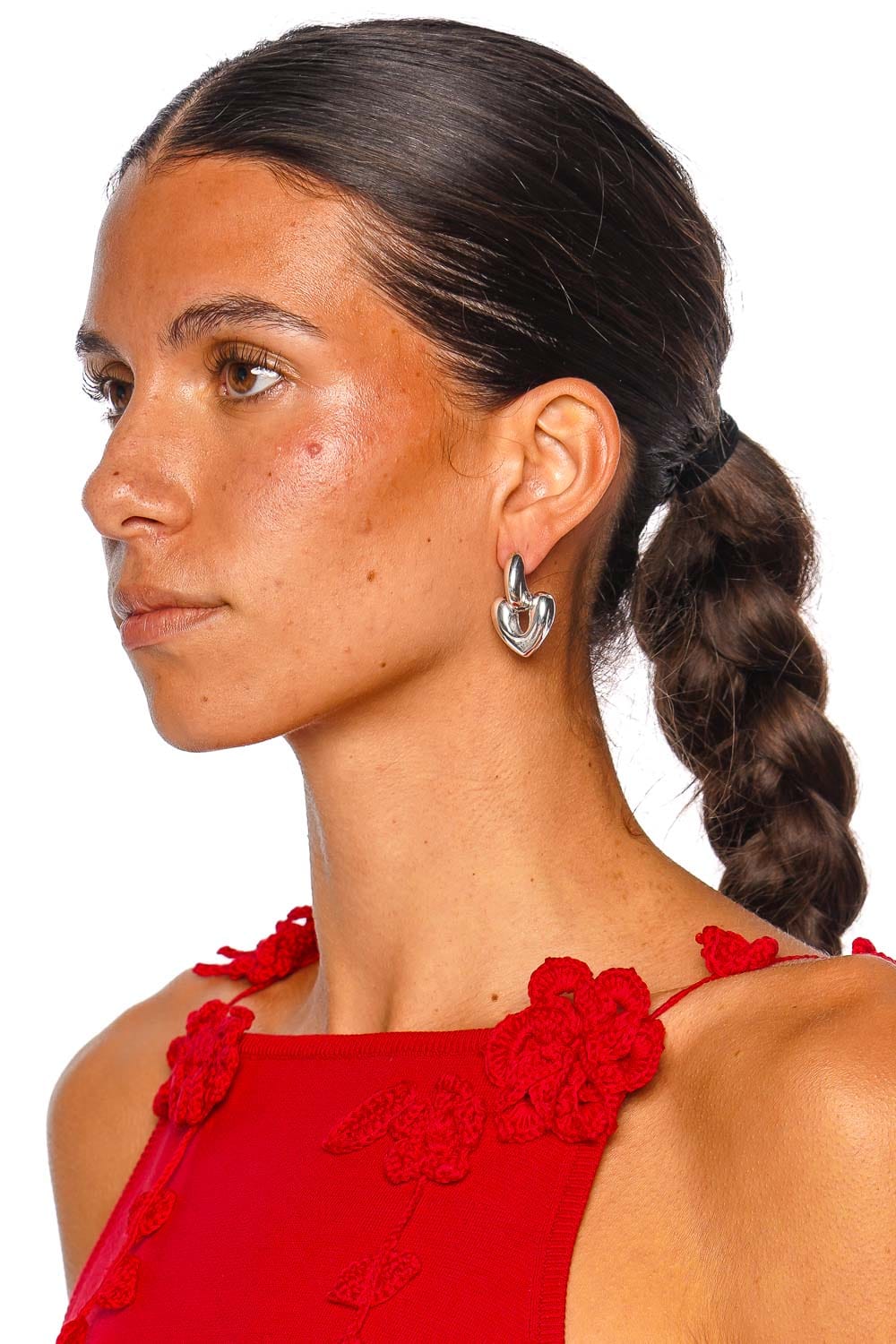 Annika Inez Large Silver Heart Drop Earrings