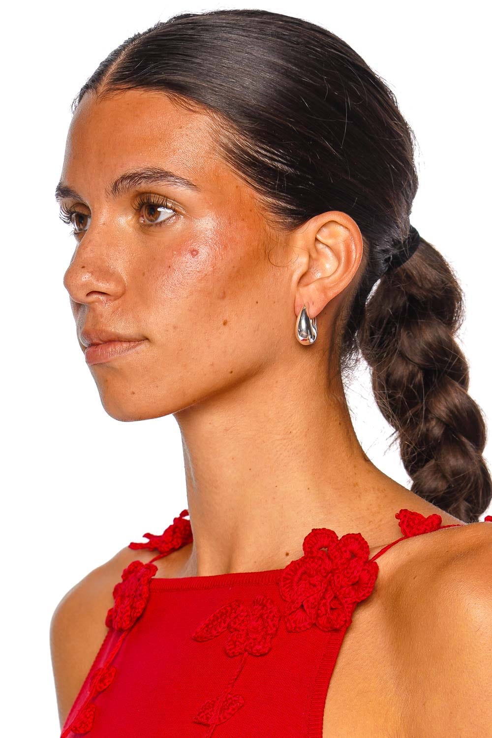 Annika Inez Large Silver Sloping Hinge Hoop Earrings