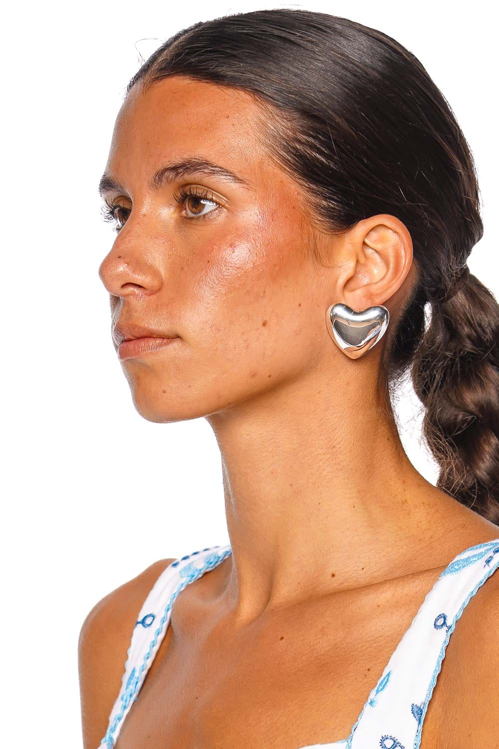 Large Silver Voluptuous Heart Earrings