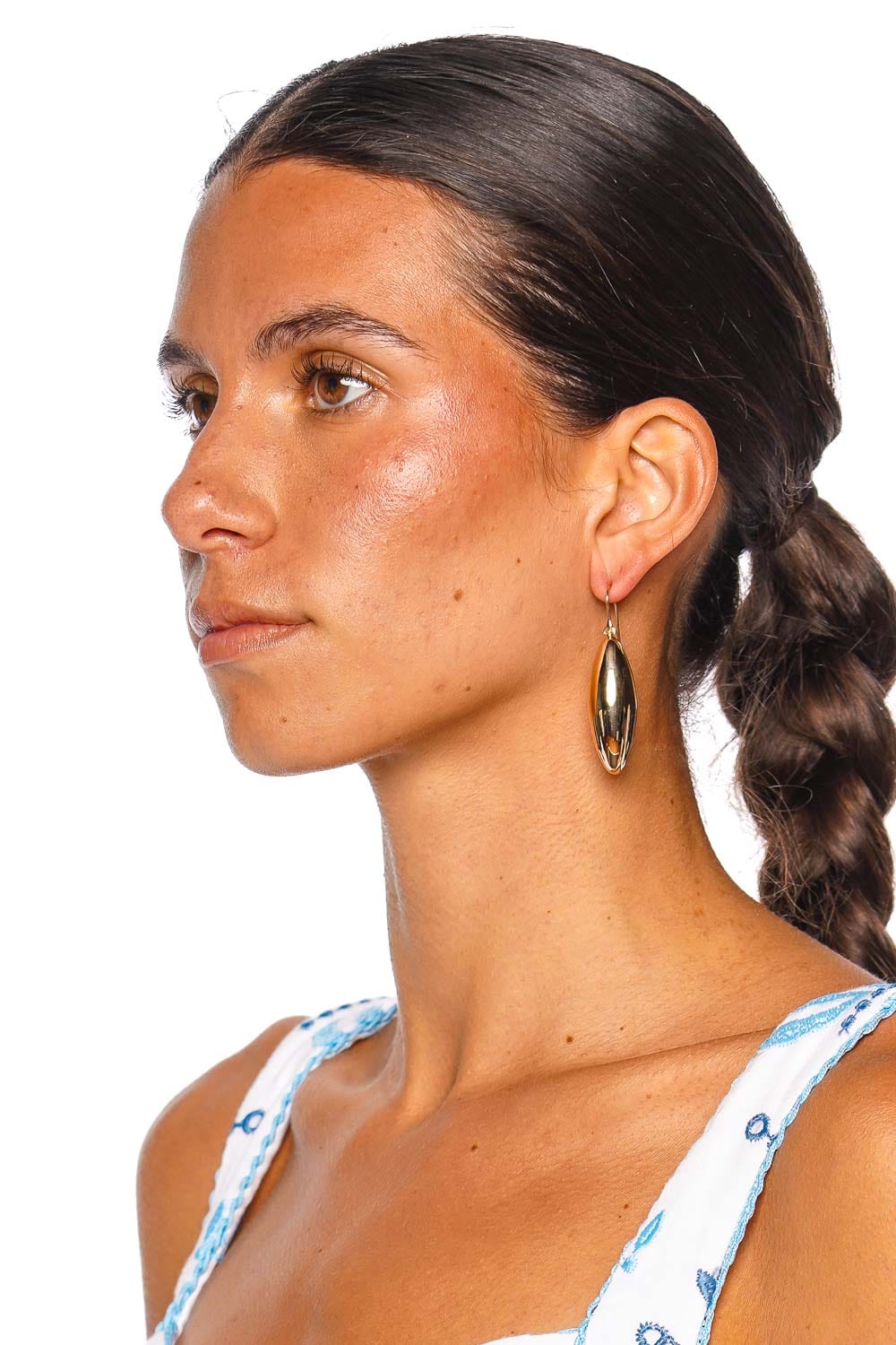 Annika Inez Large Elongated Ellipse Gold Drop Earrings