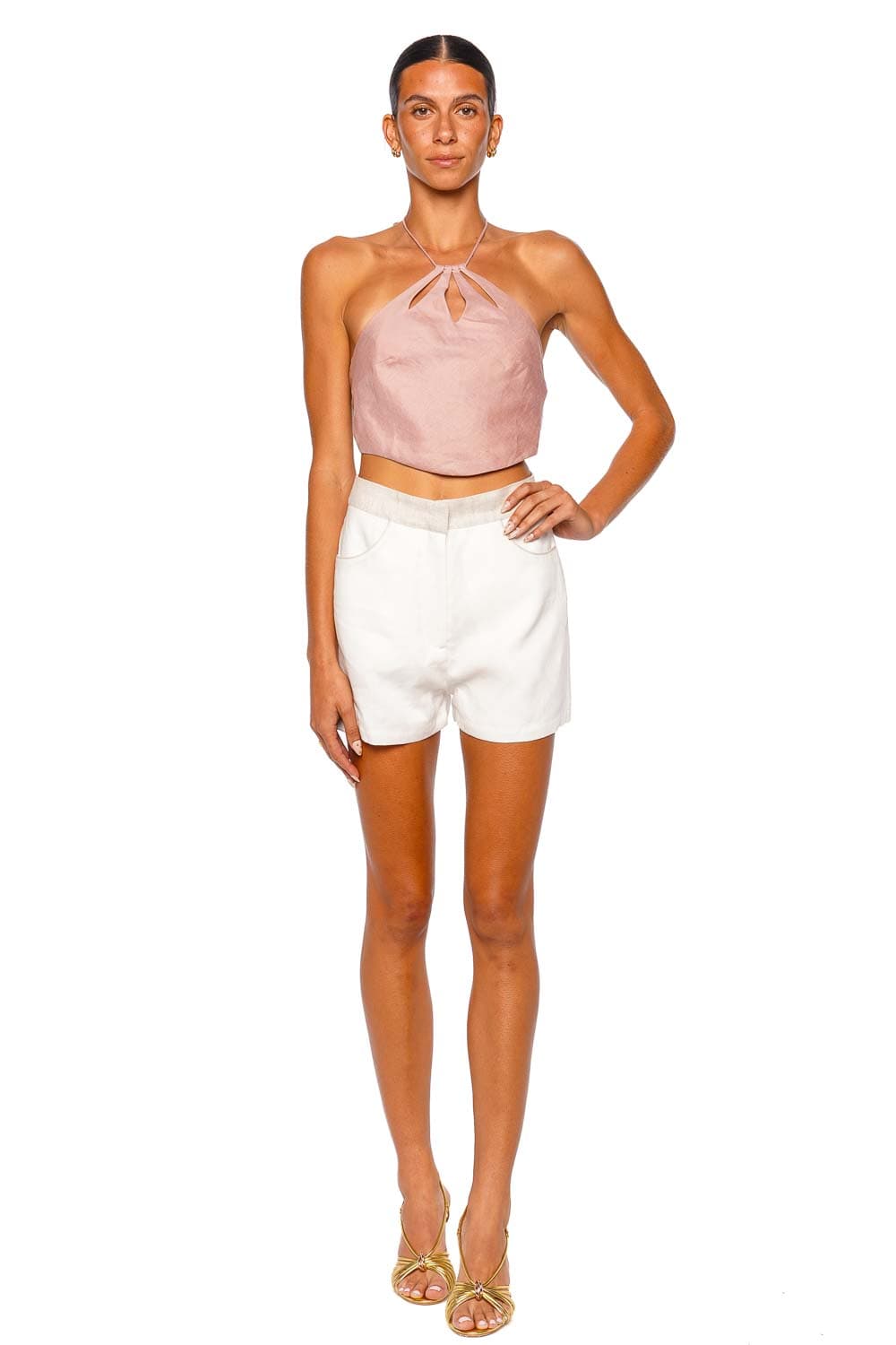 Rebellion Linen Pinstripe Belted Short