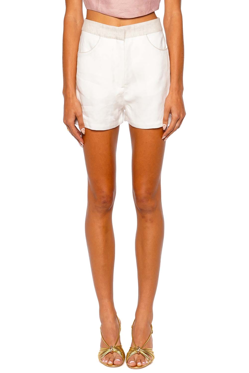 Azulu Borges Ivory Contrast Linen Tailored Short