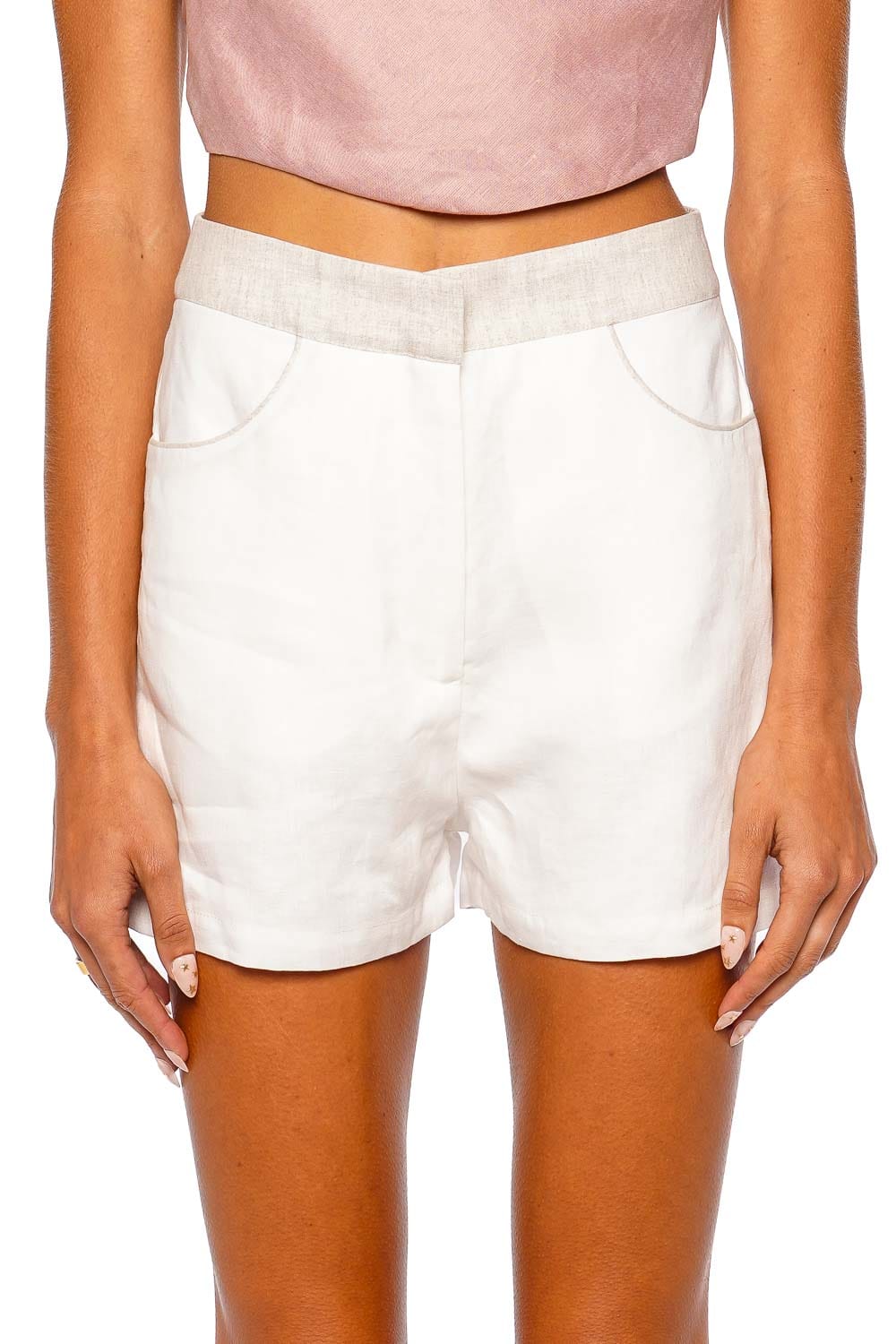 Azulu Borges Ivory Contrast Linen Tailored Short