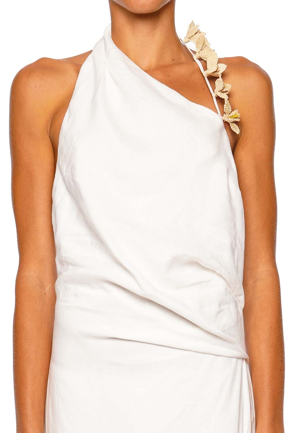 Azulu Pia Ivory One Shoulder Halter Maxi Dress