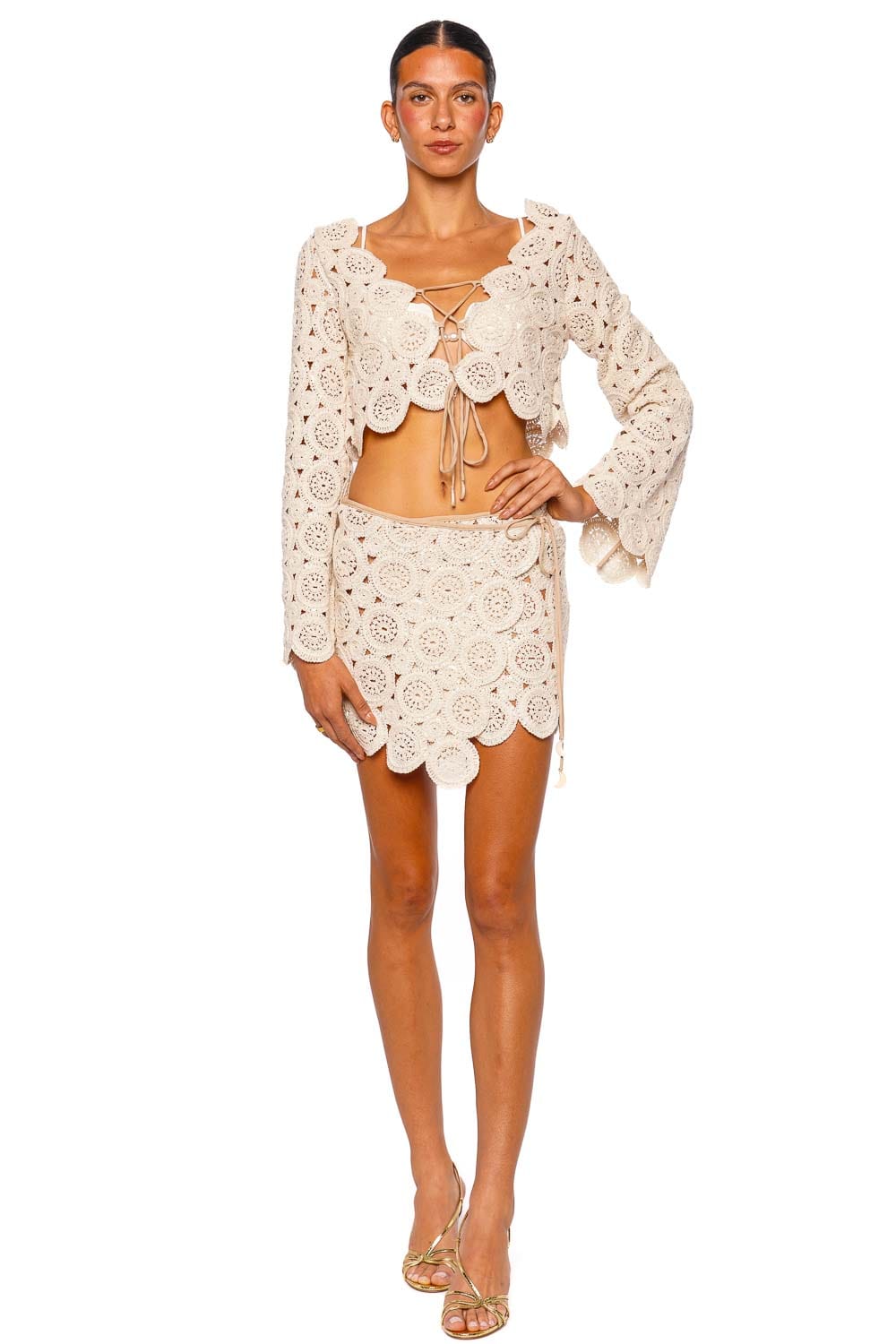 Azulu Nica Natural Sequin Crochet Mini Skirt