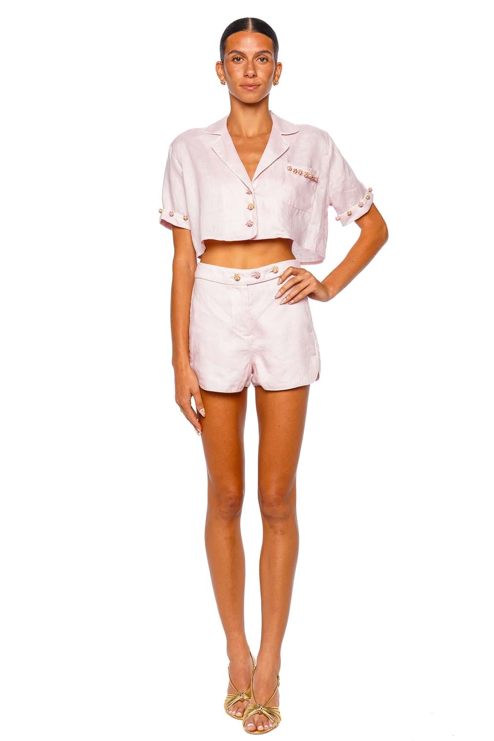 Azulu Sonora Ballet Pink Short Sleeve Cropped Shirt Top