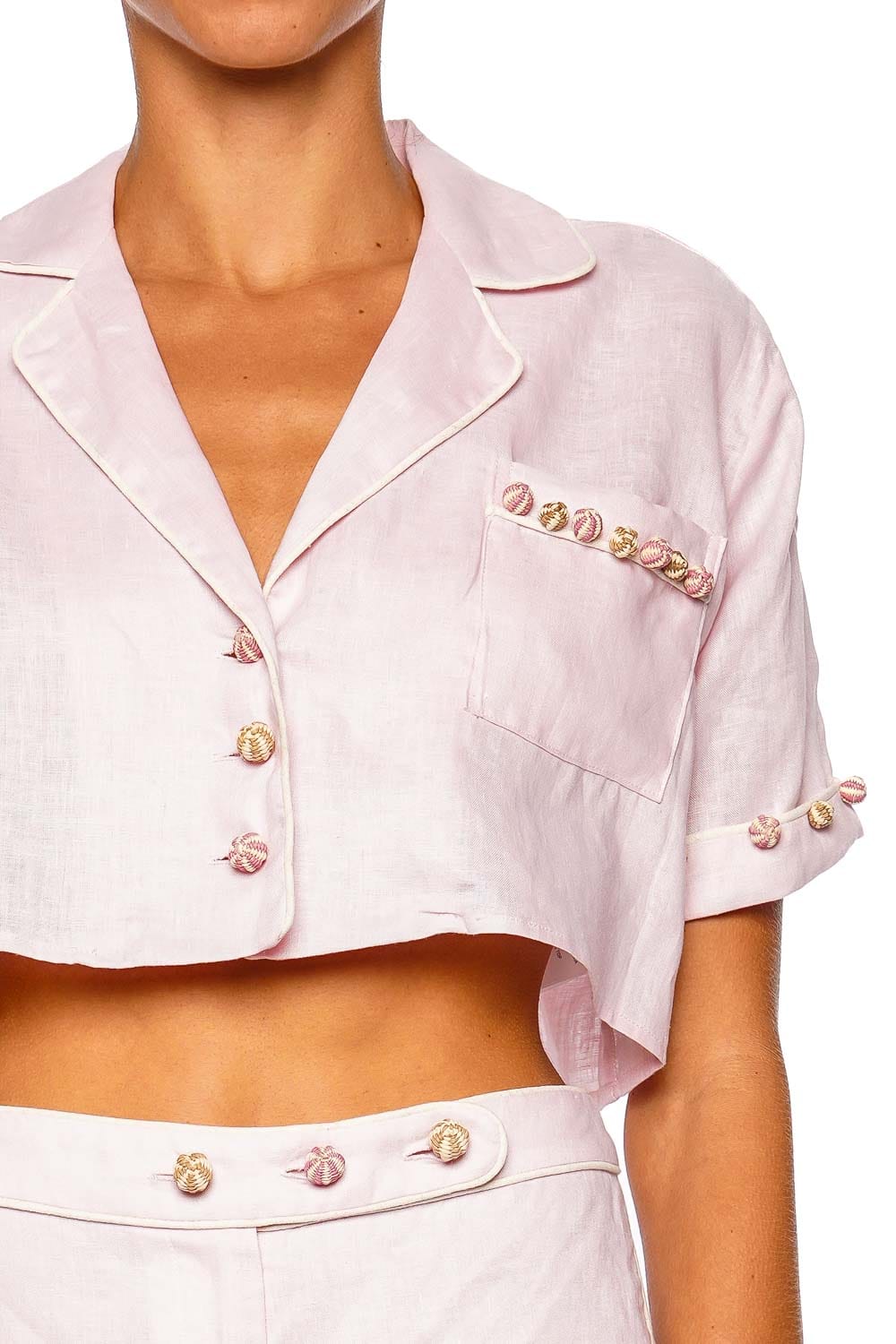 Azulu Sonora Ballet Pink Short Sleeve Cropped Shirt Top