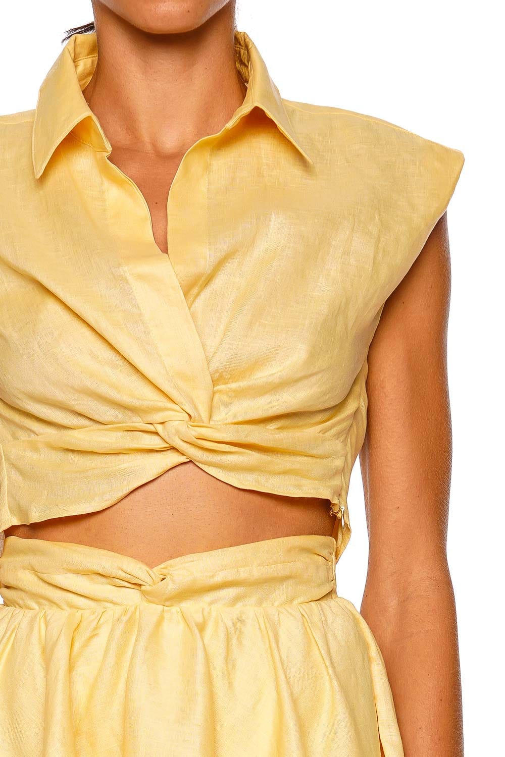 Azulu Amanda Yellow Cap Sleeve Cropped Top