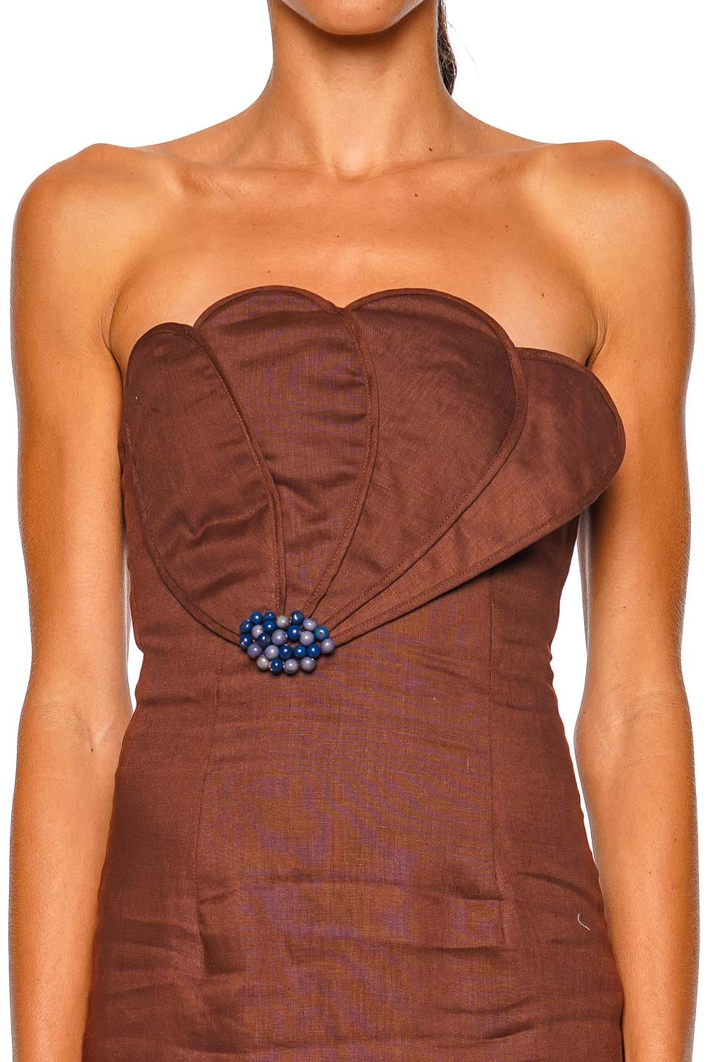 Azulu Bianca Umber Brown Strapless Column Maxi Dress