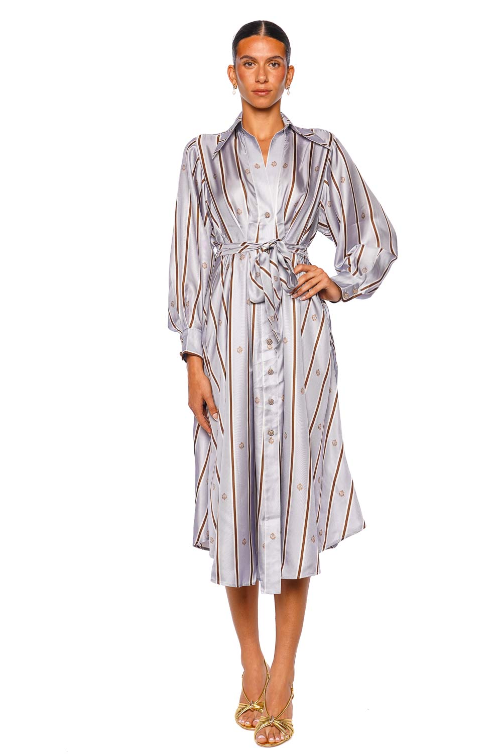 ZIMMERMANN Emblem Tuck Blue Long Sleeve Midi Shirt Dress