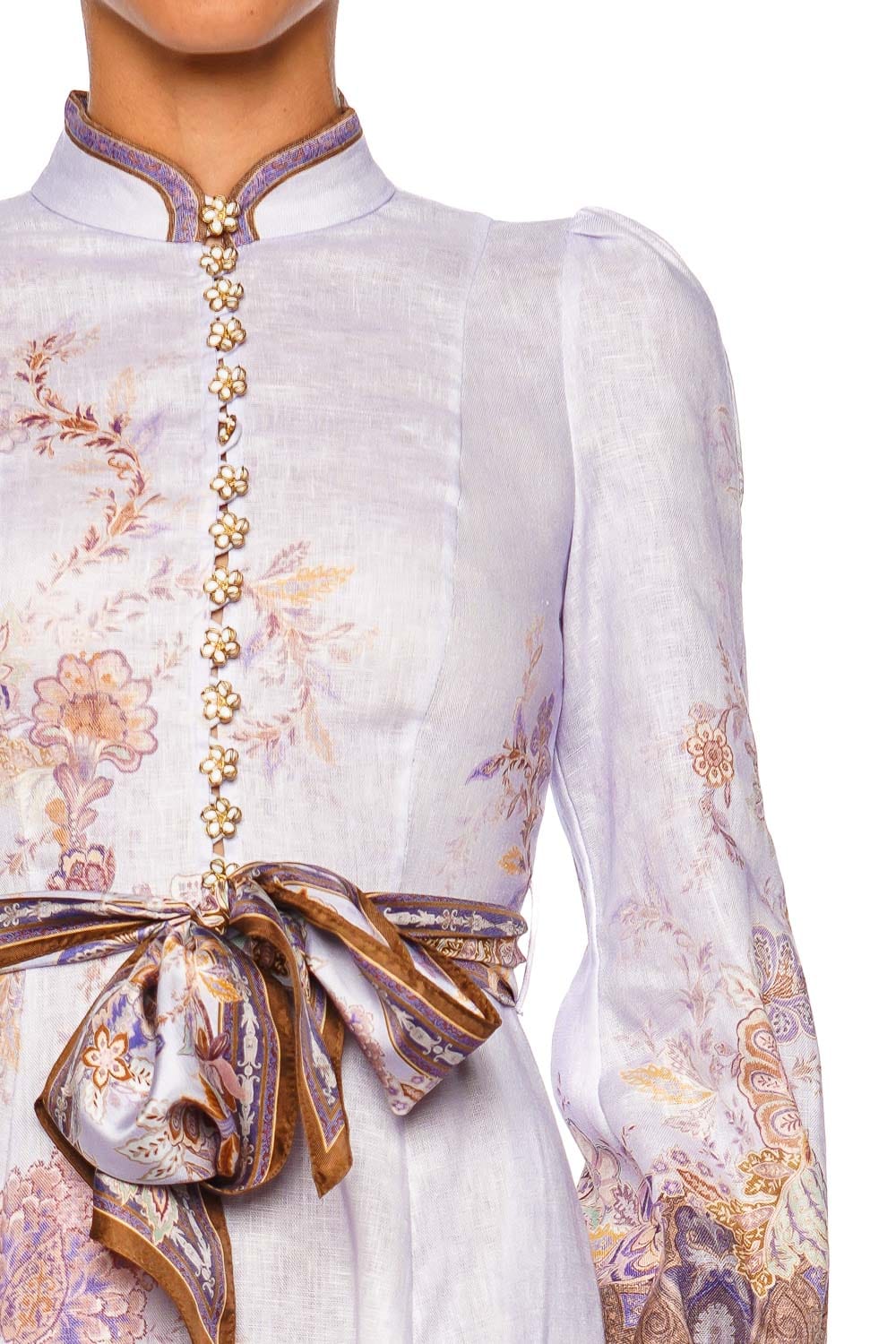 Zimmermann Luna Blue Paisley Button Long Sleeve Midi Dress Zimmermann Luna Blue Paisley Button Long Sleeve Midi Dress