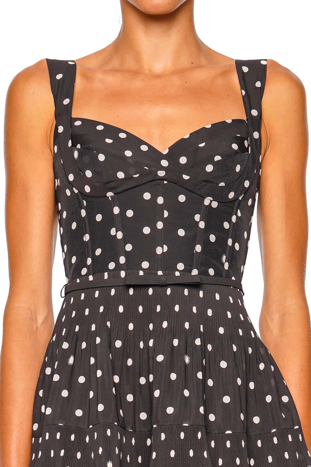 Black Dot Pleated Draped Mini Dress