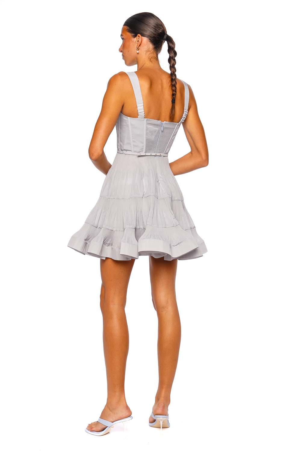 Zimmermann Blue Steel Pleated Draped Mini Dress Zimmermann Blue Steel Pleated Draped Mini Dress