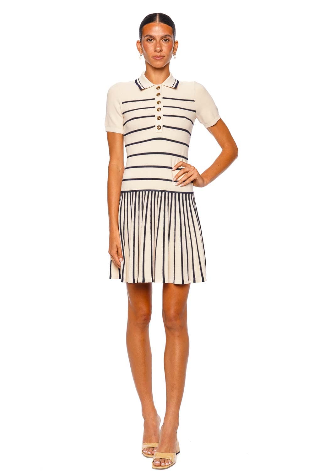 ZIMMERMANN Luna Cream Navy Short Sleeve Polo Mini Dress