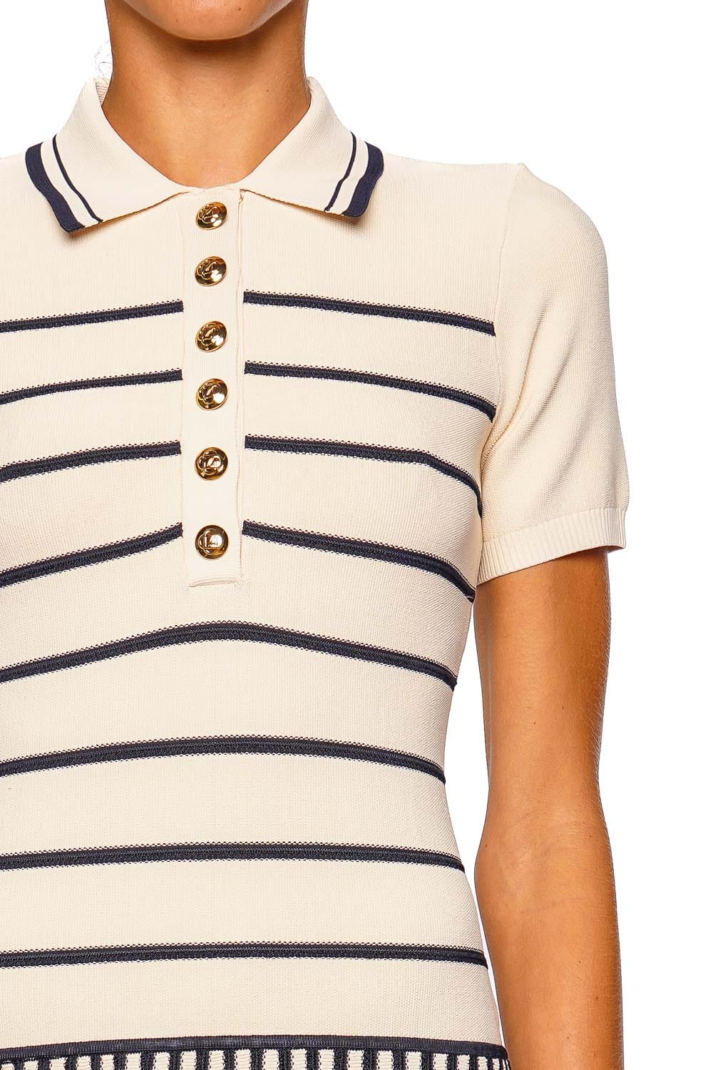 ZIMMERMANN Luna Cream Navy Short Sleeve Polo Mini Dress