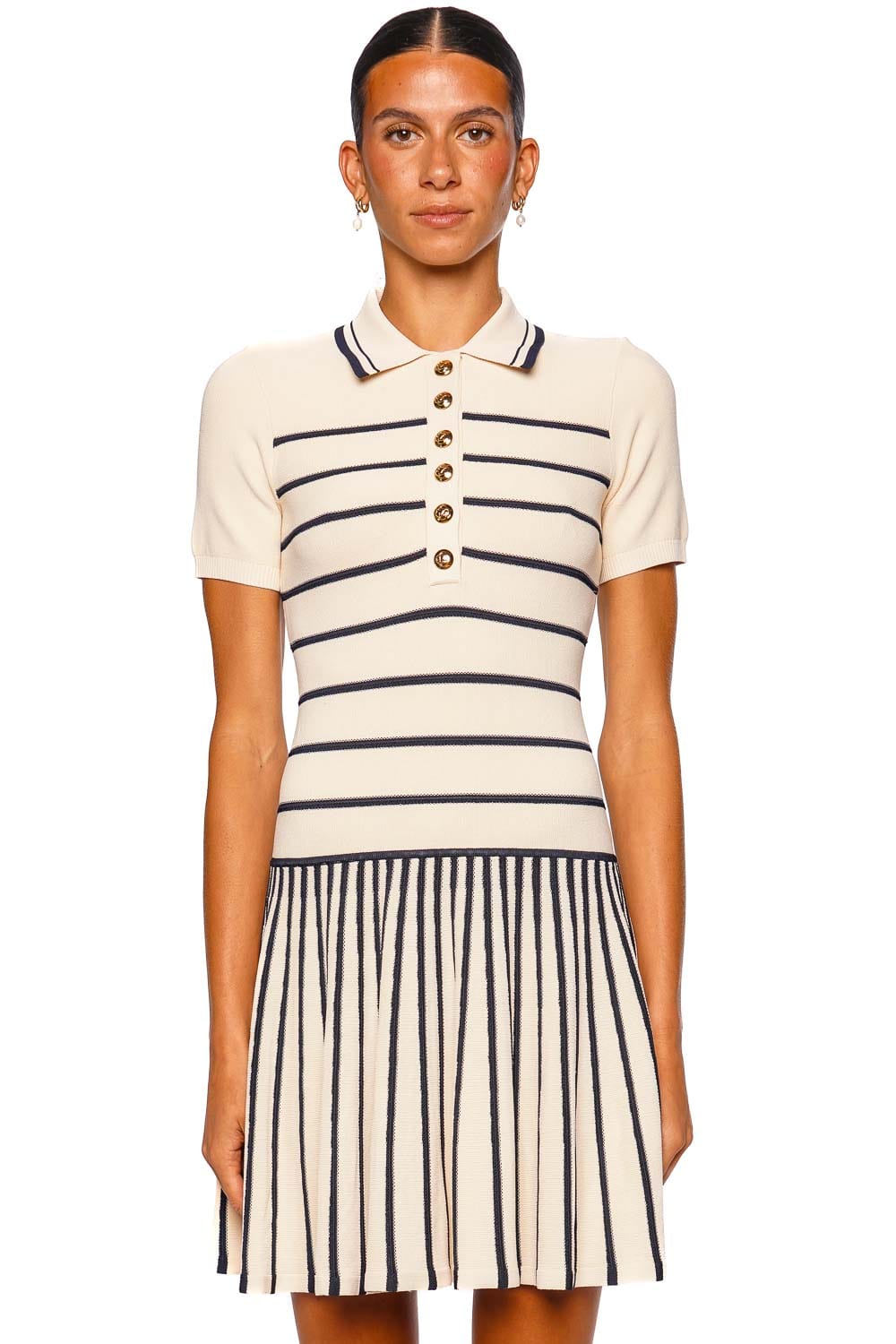 ZIMMERMANN Luna Cream Navy Short Sleeve Polo Mini Dress