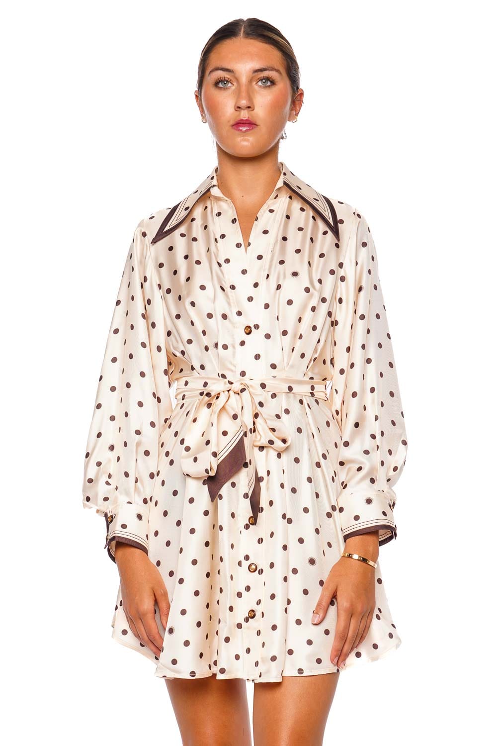 ZIMMERMANN Dot Tuck Silk Scarf Mini Shirt Dress