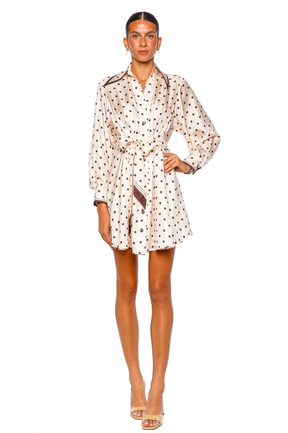 ZIMMERMANN Dot Tuck Cream Long Sleeve Mini Dress