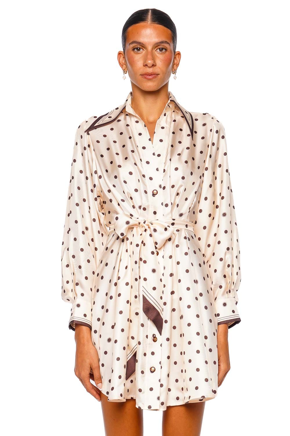 ZIMMERMANN Dot Tuck Cream Long Sleeve Mini Dress