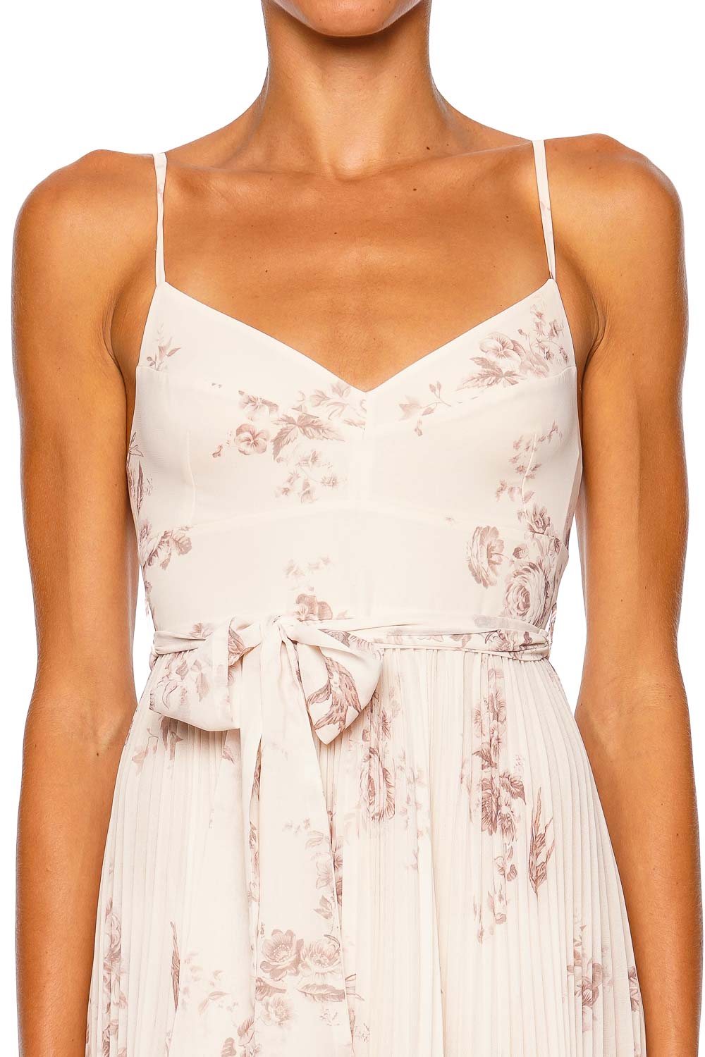 ZIMMERMANN Sunray Pleated Picnic Cream Floral Spaghetti Strap Midi Dress