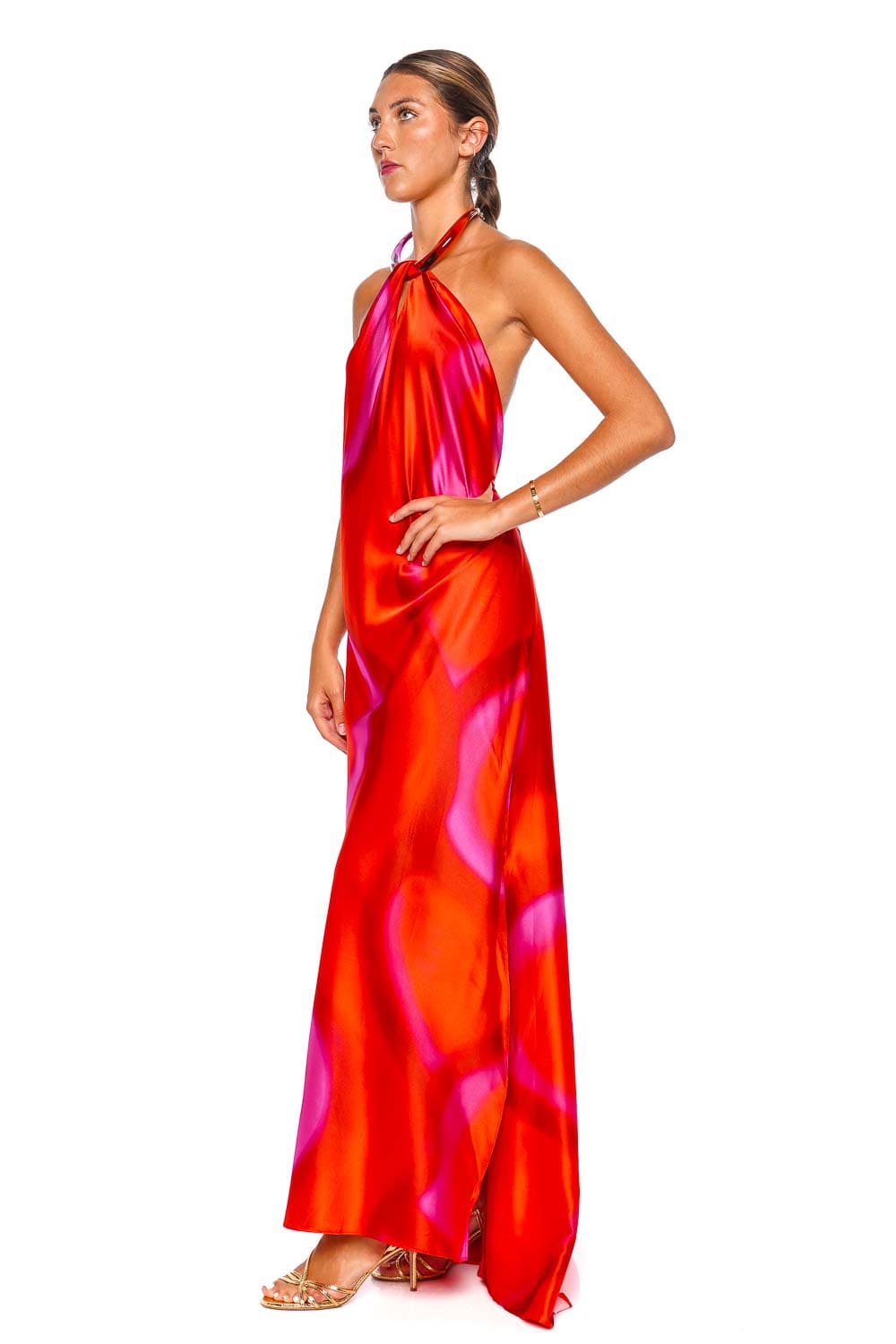 Silvia Tcherassi Jesse Orange Abstract Halter Maxi Dress