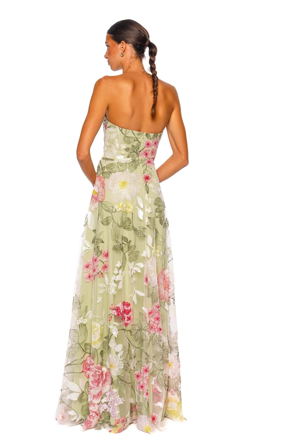 Floral Sequin Embroidered Strapless A Line Gown Floral Sequin Embroidered Strapless A Line Gown