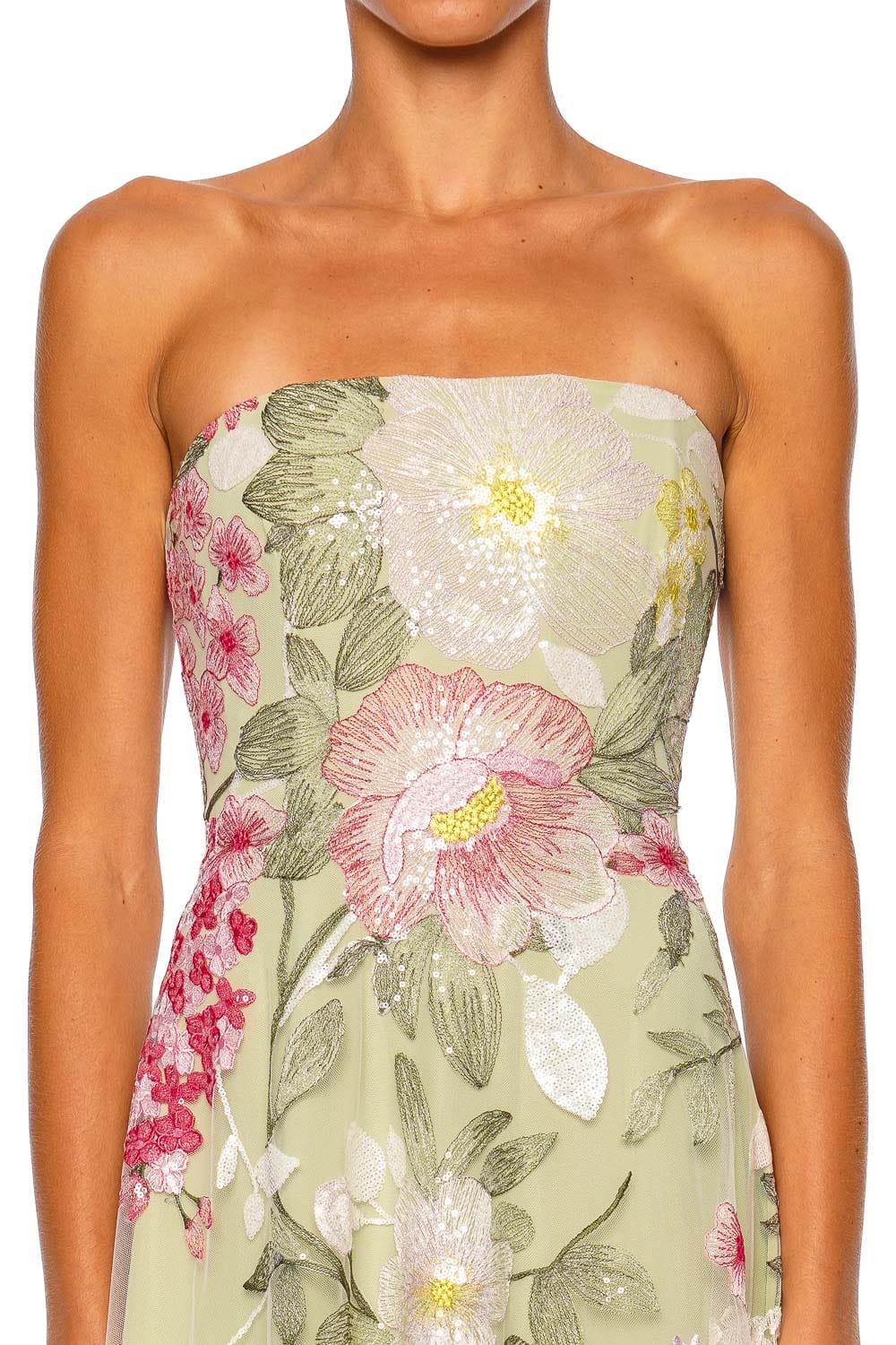 Naeem Khan Floral Sequin Embroidered Strapless A Line Gown Naeem Khan Floral Sequin Embroidered Strapless A Line Gown