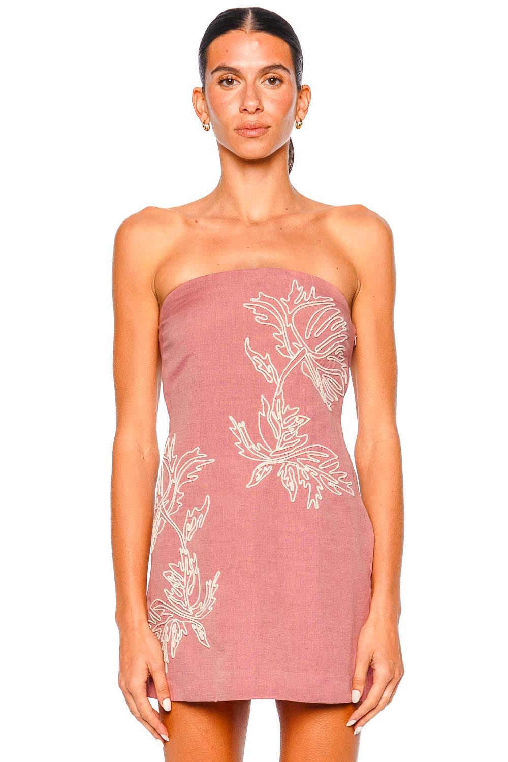 Hemant and Nandita Gul Dusty Pink Floral Embroidered Strapless Mini Dress Hemant and Nandita Gul Dusty Pink Floral Embroidered Strapless Mini Dress