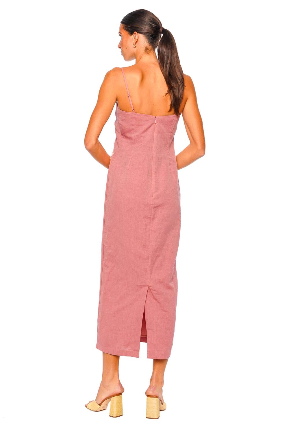 Hemant and Nandita Dusty Pink Floral Embroidered Strappy Midi Dress